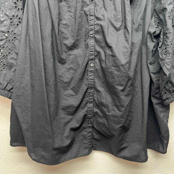 Croft & Barrow Top Women 3X 100% Cotton Eyelet Button Front Breathable Dark Boho - Picture 4 of 14